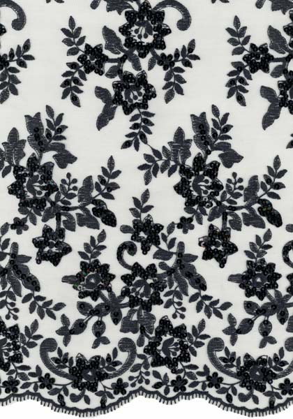 Embroidered Sequin Tulle - Navy